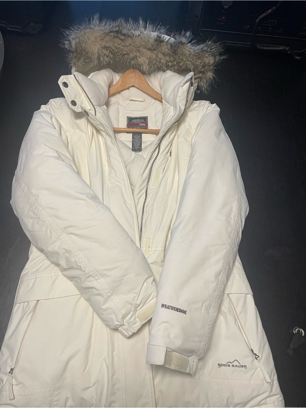 Eddie Bauer Cream-White Insulated Parka with Faux-Fur Trim